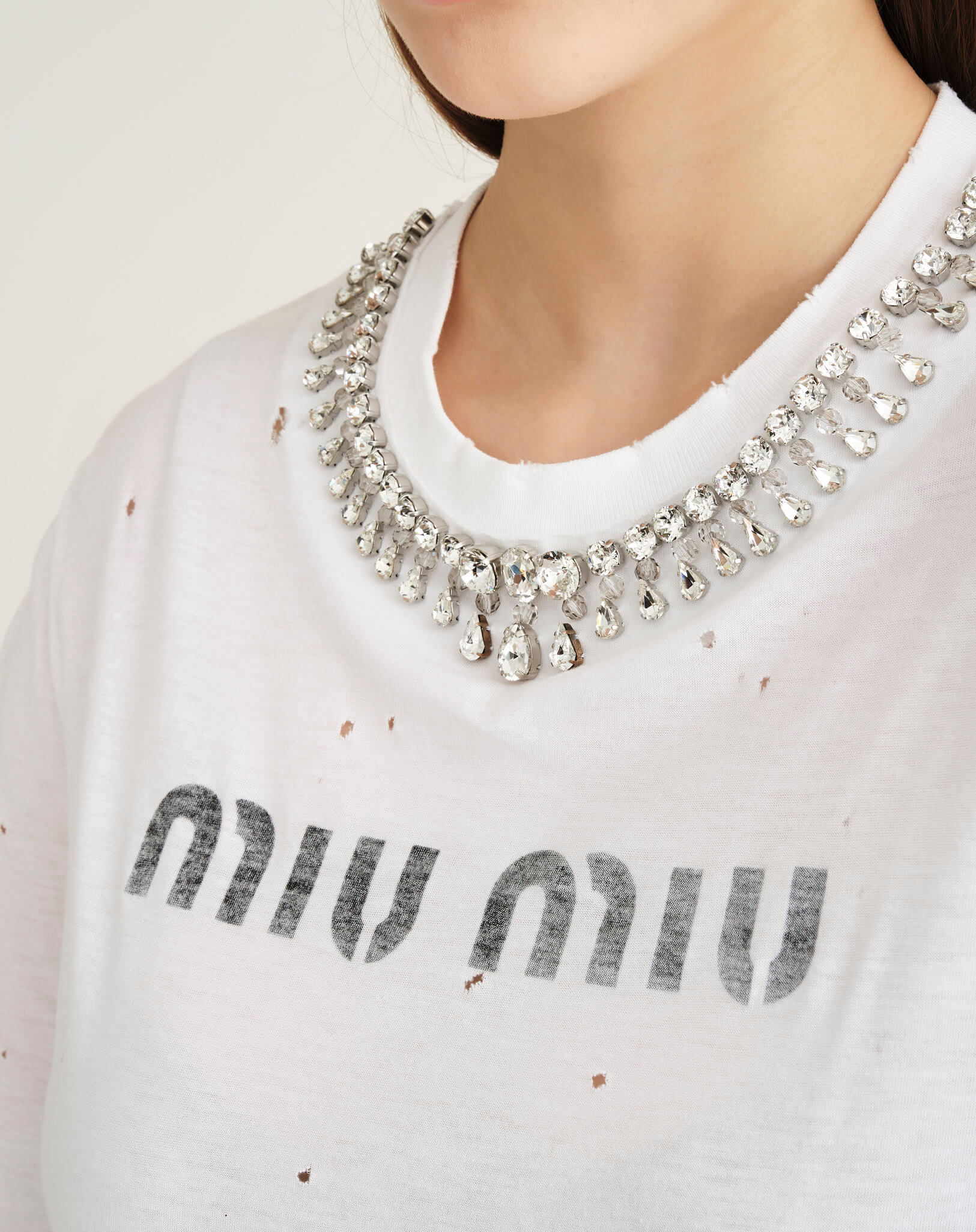 Miu Miu - Crystal Embroidered Long Sleveless Crop Top S